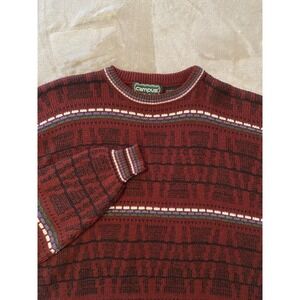 Vintage Campus‎ Sweater Mens XL Burgundy Knit Wool Blend 90s Preppy Grandpacore